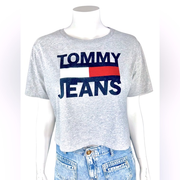 Tommy Jeans Gray Logo Cropped Tee | Size S - Picture 1 of 6